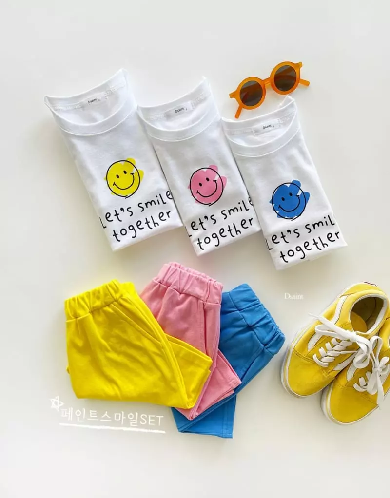 Dsaint - Korean Children Fashion - #littlefashionista - Paint Smile Top Bottom Set