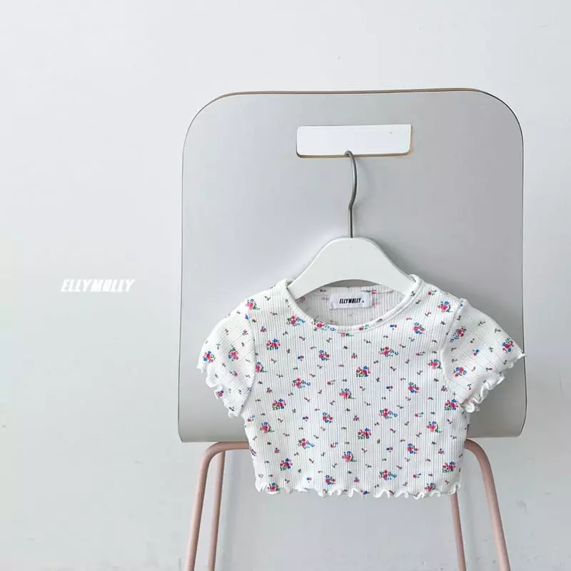 Ellymolly - Korean Children Fashion - #designkidswear - Flower Crop Tee