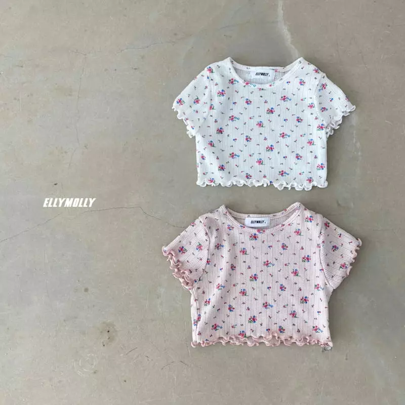 Ellymolly - Korean Children Fashion - #fashionkids - Flower Crop Tee - 4