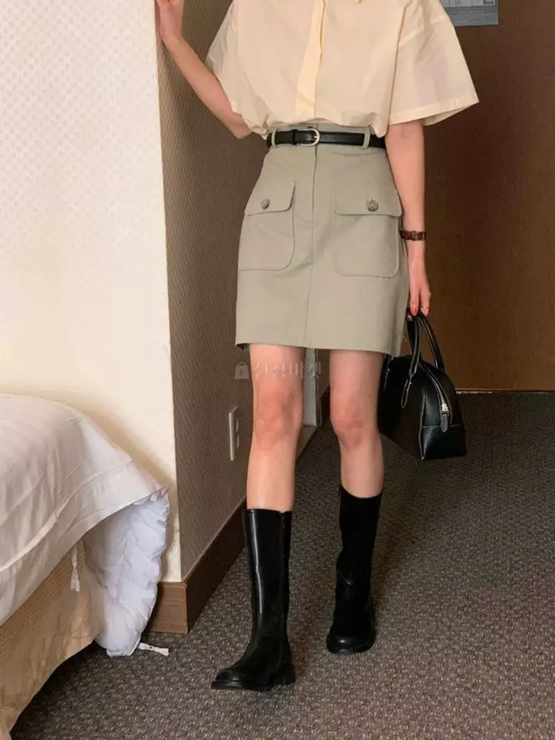 February - Korean Women Fashion - #momslook - Pocket Button Skirt
