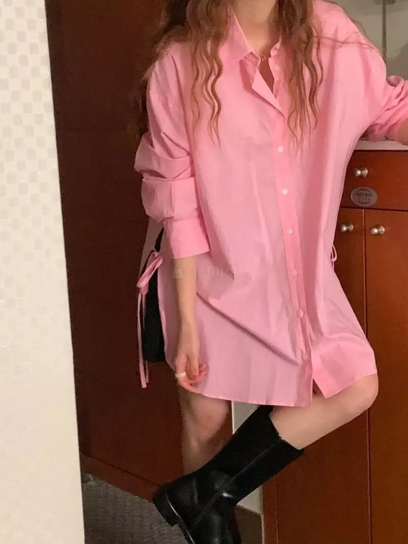 February - Korean Women Fashion - #momslook - River Long String Shirt - 2