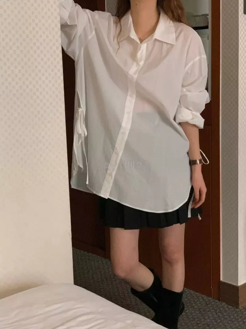 February - Korean Women Fashion - #womensfashion - River Long String Shirt - 4