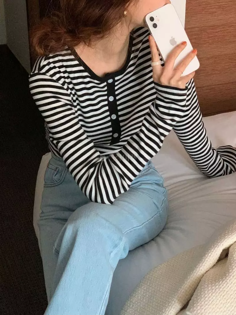 February - Korean Women Fashion - #momslook - Dandan Stripes Tee