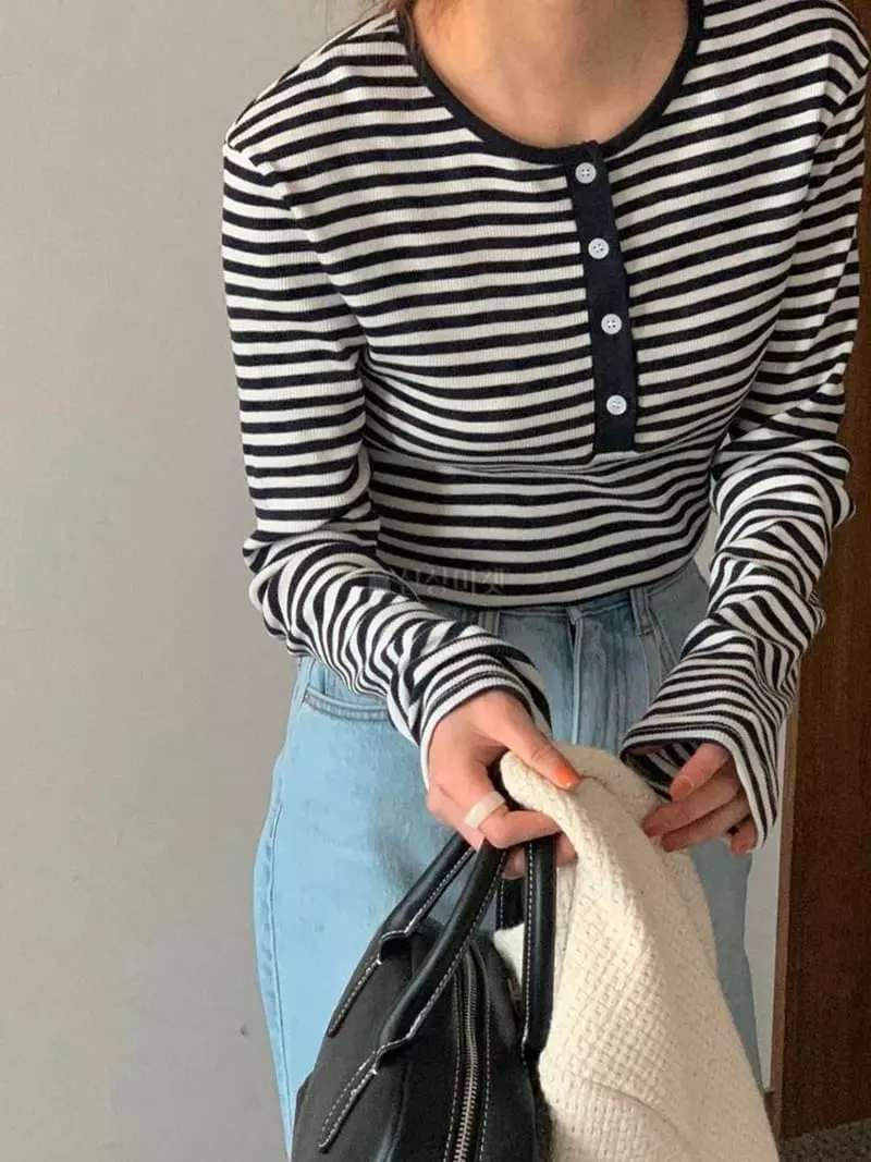 February - Korean Women Fashion - #momslook - Dandan Stripes Tee - 2