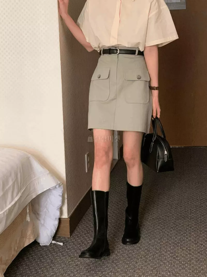 February - Korean Women Fashion - #thatsdarling - Pocket Button Skirt - 11