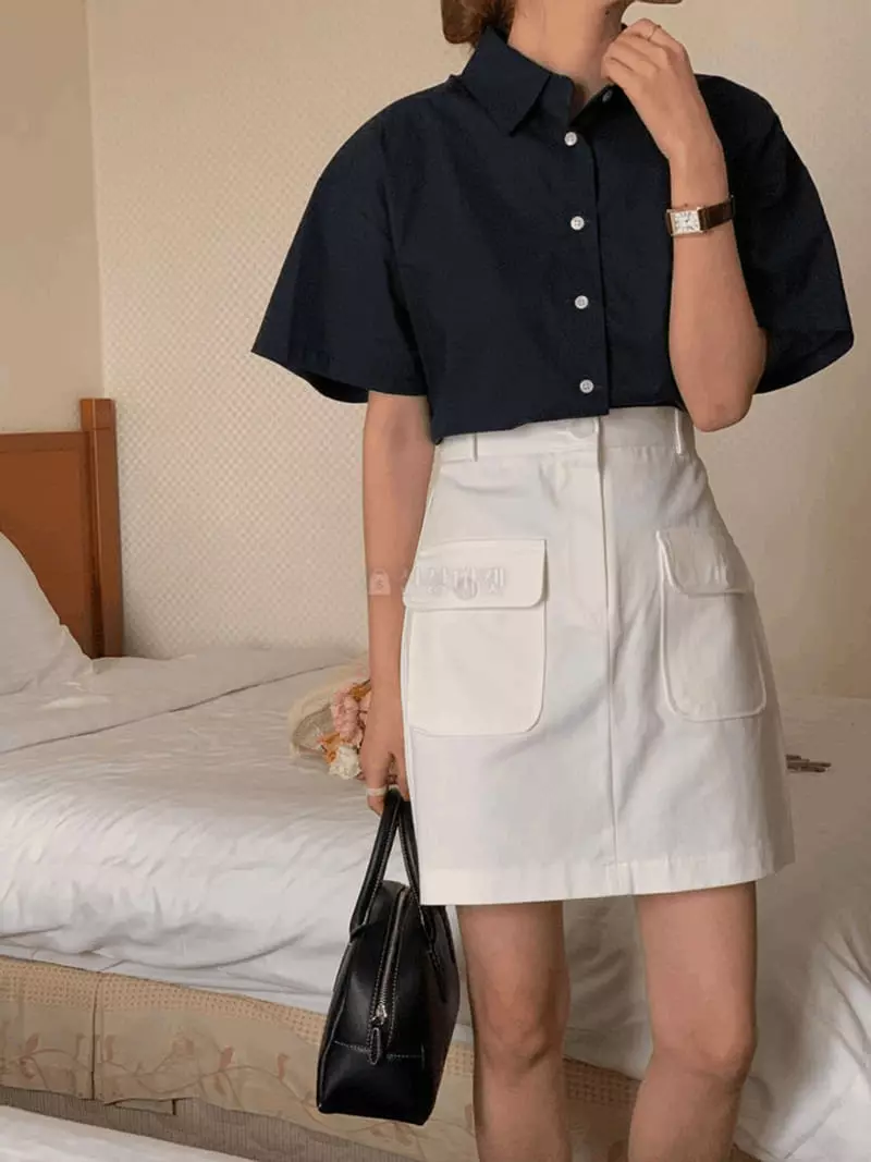 February - Korean Women Fashion - #vintageinspired - Pocket Button Skirt - 5