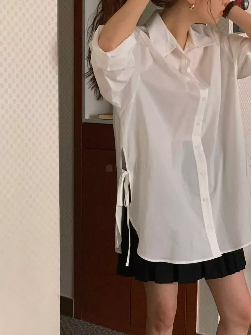 February - Korean Women Fashion - #womensfashion - River Long String Shirt - 3