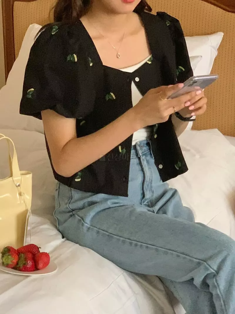 Frill - Korean Women Fashion - #momslook - Flower Embroidery Blouse - 2