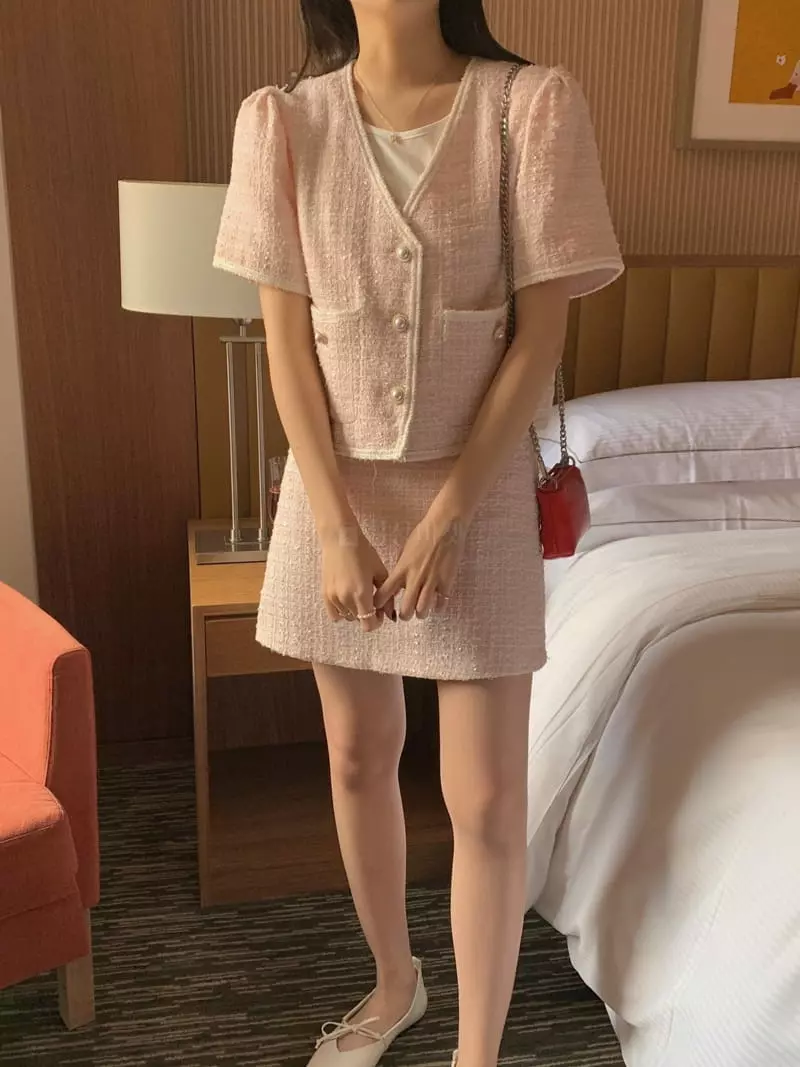 Frill - Korean Women Fashion - #momslook - Twid Top Bottom Set