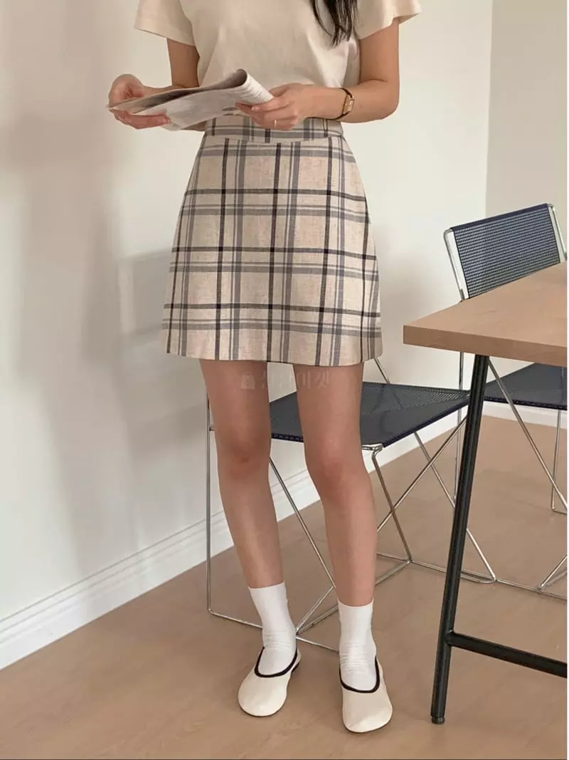 Frill - Korean Women Fashion - #momslook - Check Skirt - 2