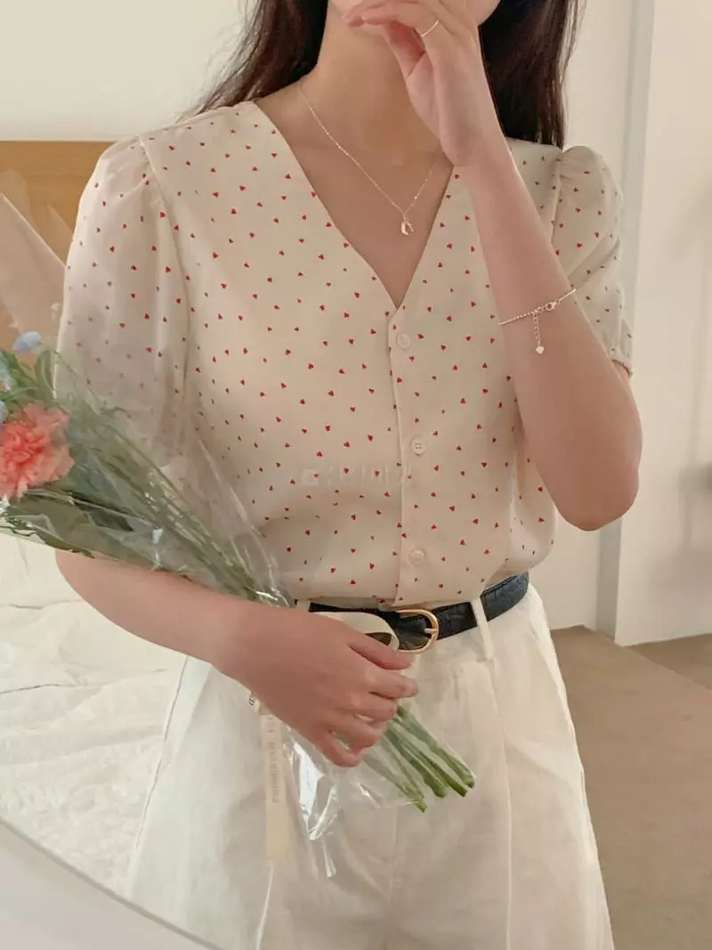 Frill - Korean Women Fashion - #momslook - Heart Blouse