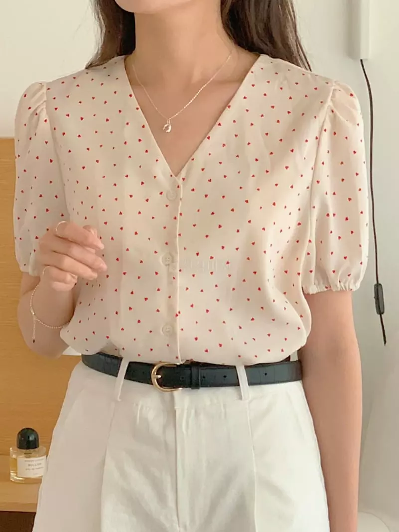 Frill - Korean Women Fashion - #momslook - Heart Blouse - 2