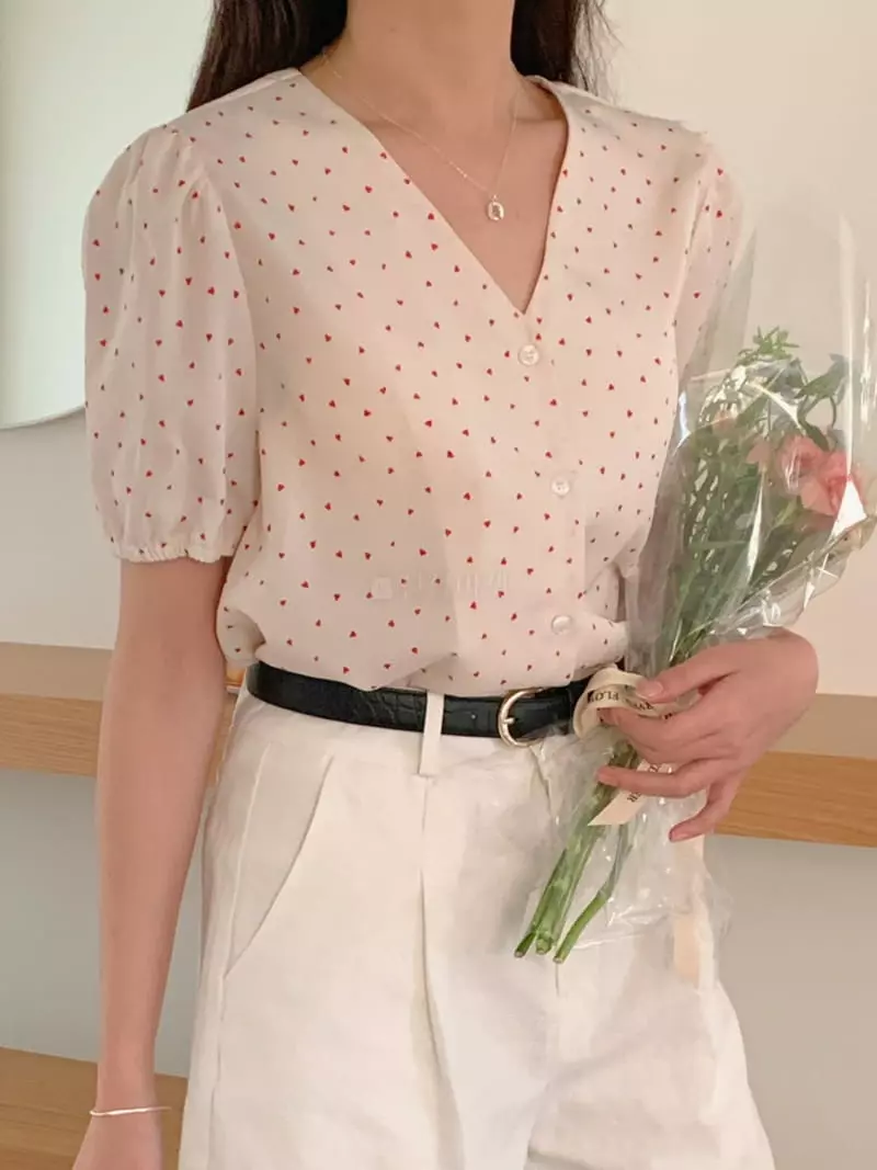 Frill - Korean Women Fashion - #momslook - Heart Blouse - 3