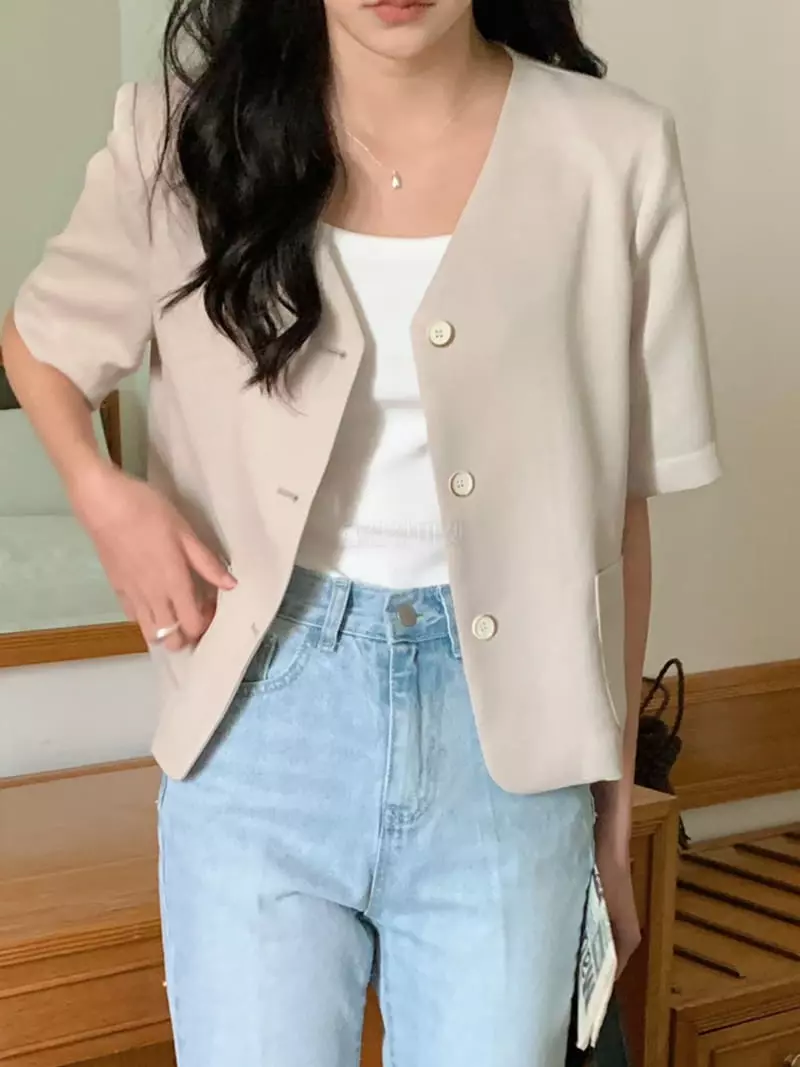 Frill - Korean Women Fashion - #momslook - No Collar Jacket