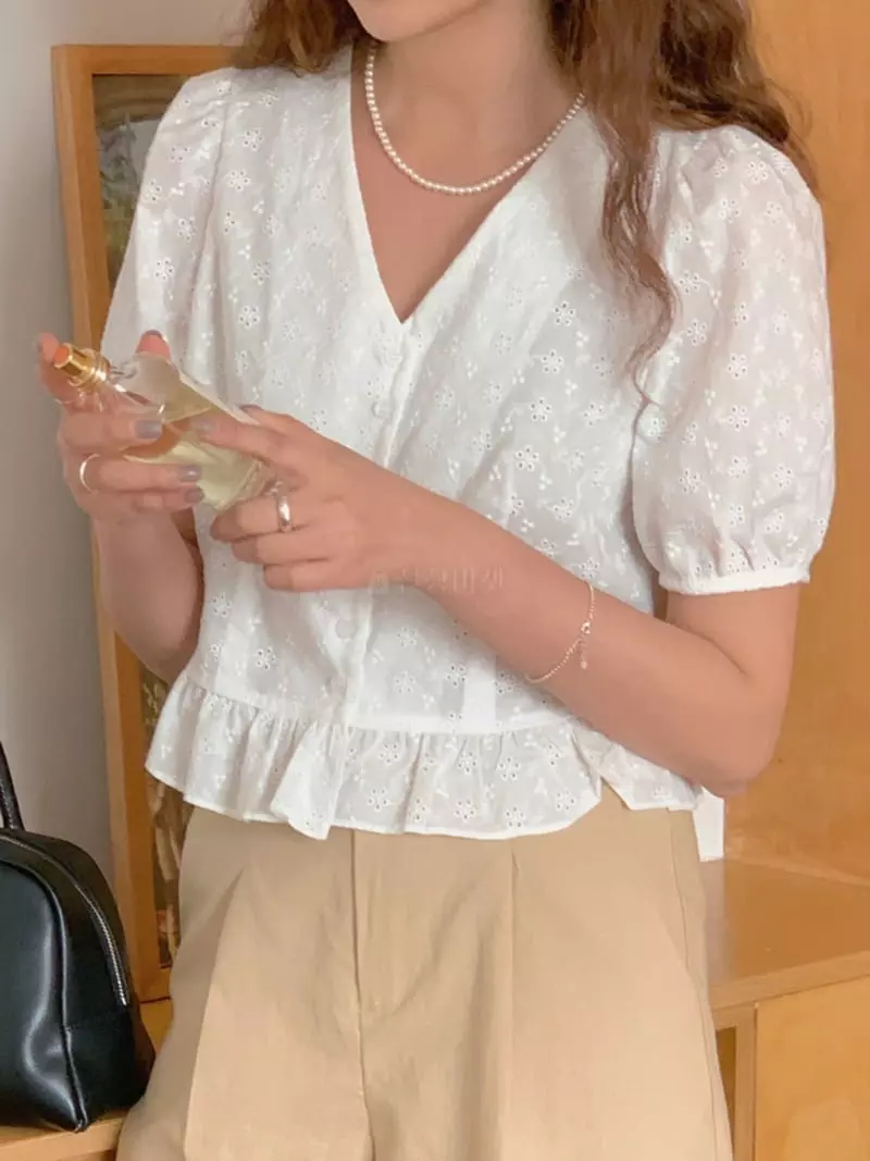 Frill - Korean Women Fashion - #momslook - Punching Blouse - 8