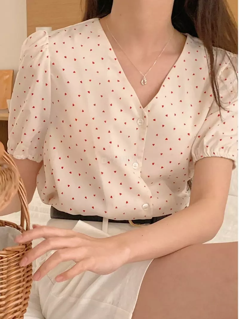 Frill - Korean Women Fashion - #romanticstyle - Heart Blouse - 9