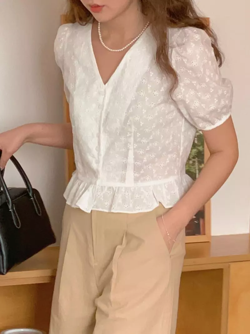 Frill - Korean Women Fashion - #thelittlethings - Punching Blouse - 3
