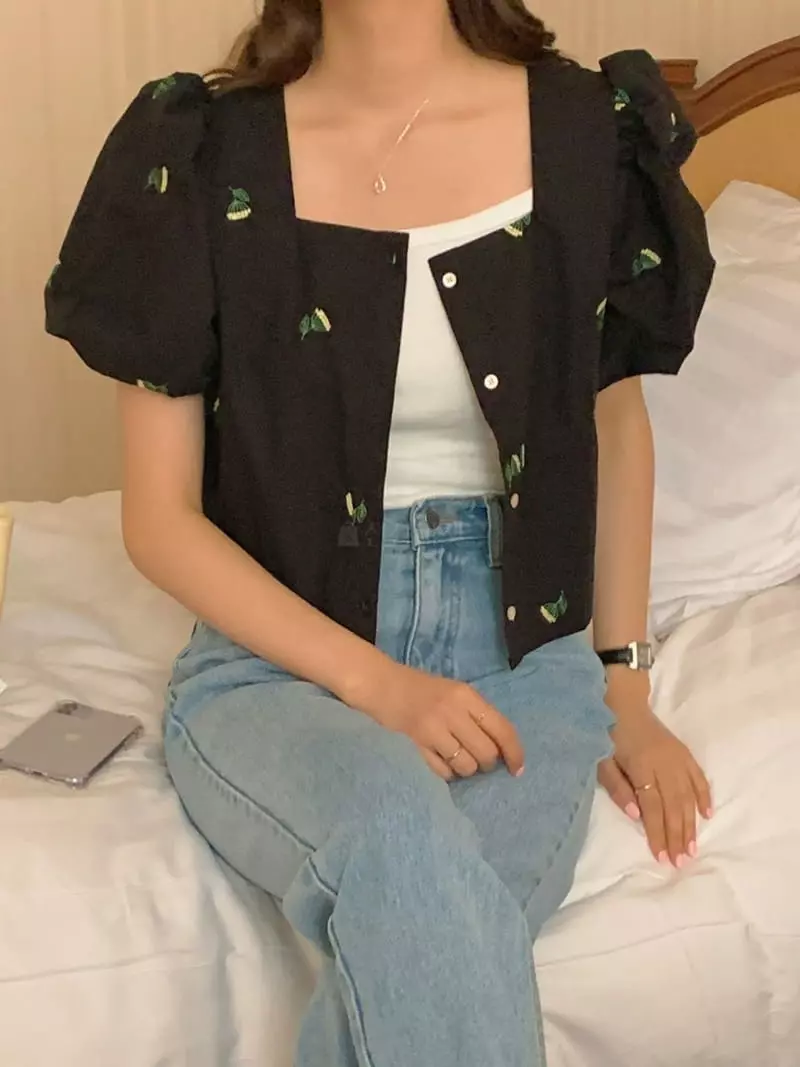 Frill - Korean Women Fashion - #womensfashion - Flower Embroidery Blouse - 3
