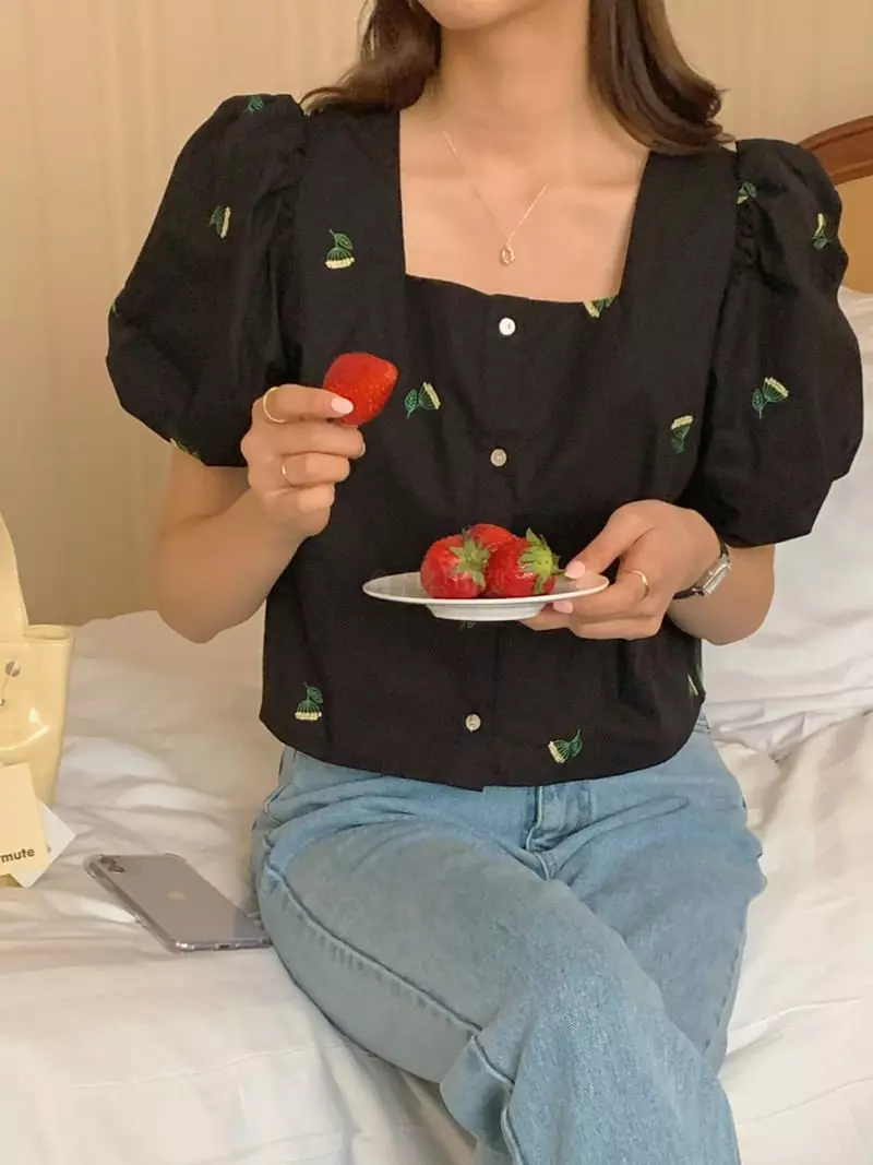 Frill - Korean Women Fashion - #womensfashion - Flower Embroidery Blouse - 5