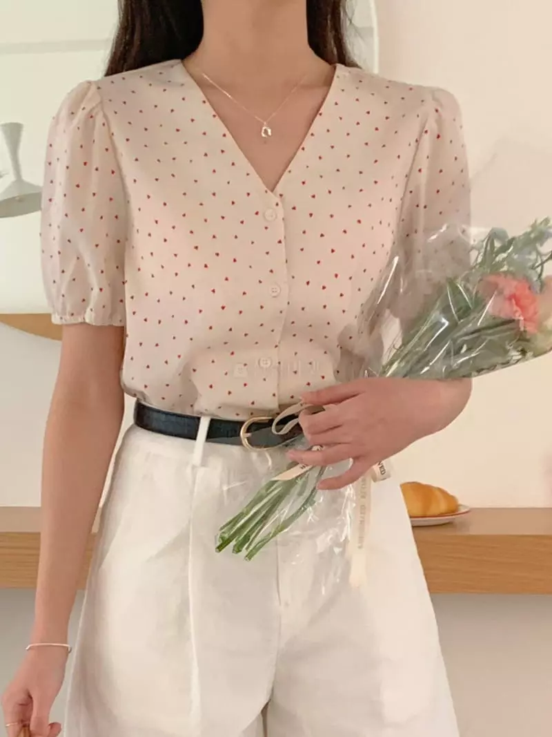 Frill - Korean Women Fashion - #momslook - Heart Blouse - 4