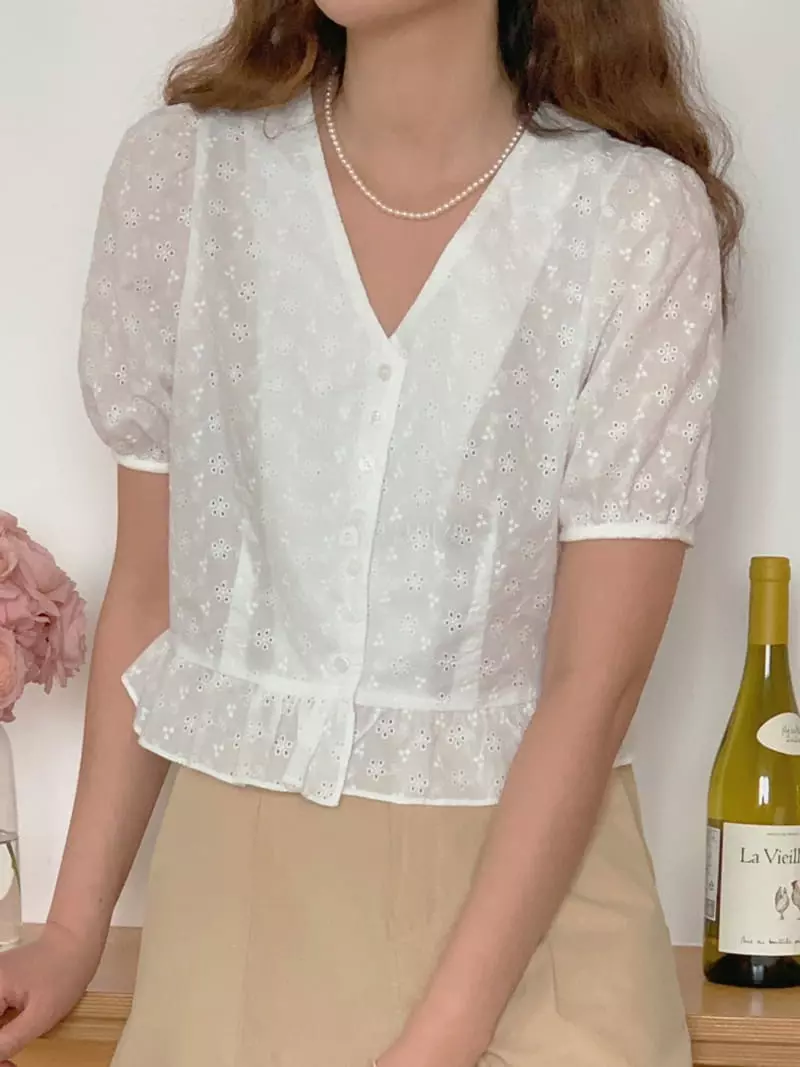 Frill - Korean Women Fashion - #womensfashion - Punching Blouse - 5