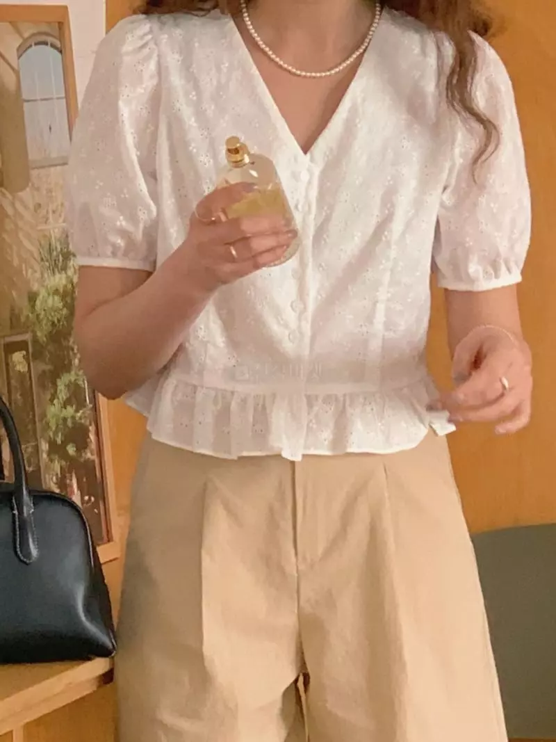 Frill - Korean Women Fashion - #womensfashion - Punching Blouse - 9