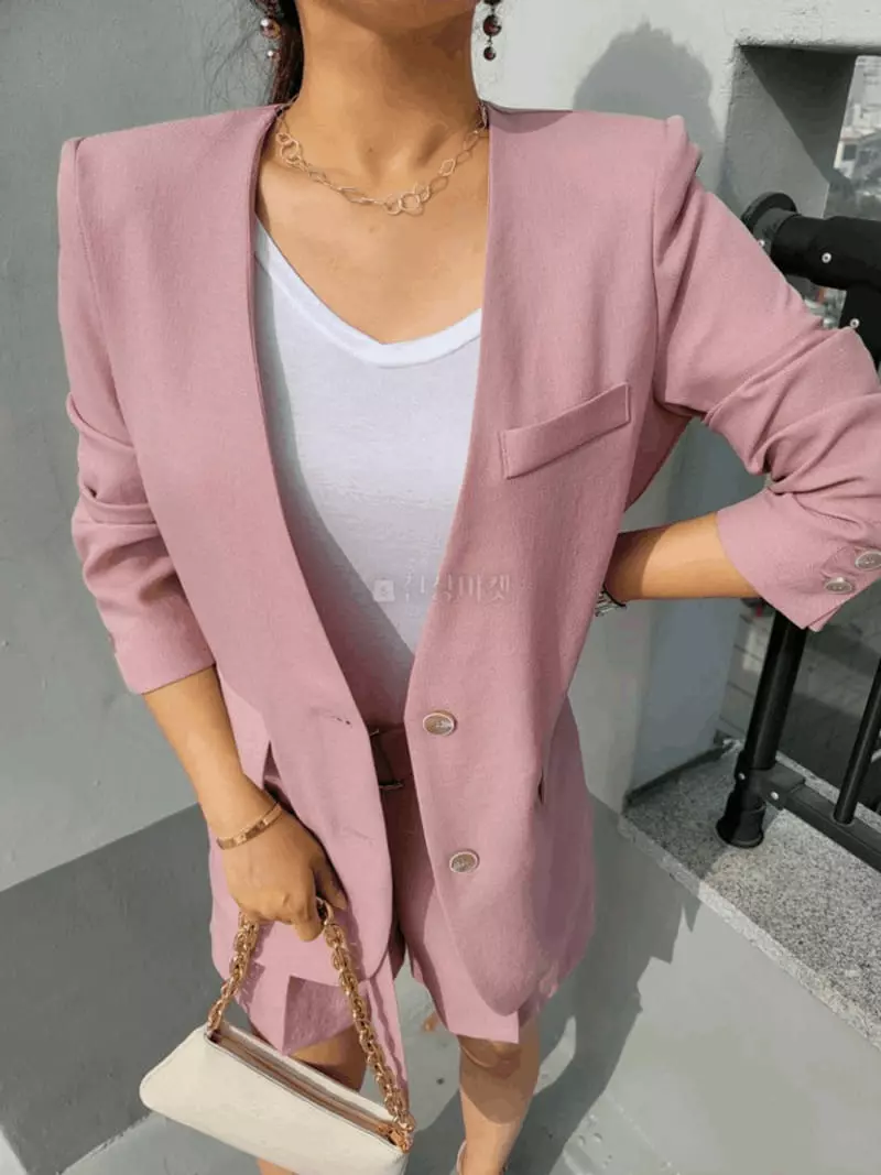 Gratia - Korean Women Fashion - #momslook - Formal No Collar Jacket Set - 5