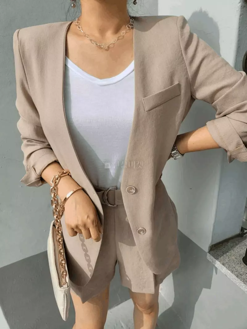 Gratia - Korean Women Fashion - #momslook - Formal No Collar Jacket Set - 6