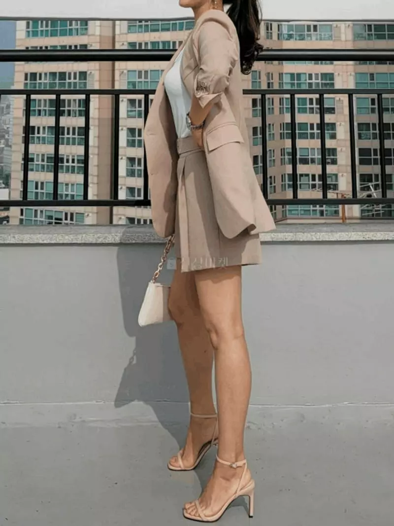 Gratia - Korean Women Fashion - #vintageinspired - Formal No Collar Jacket Set - 9