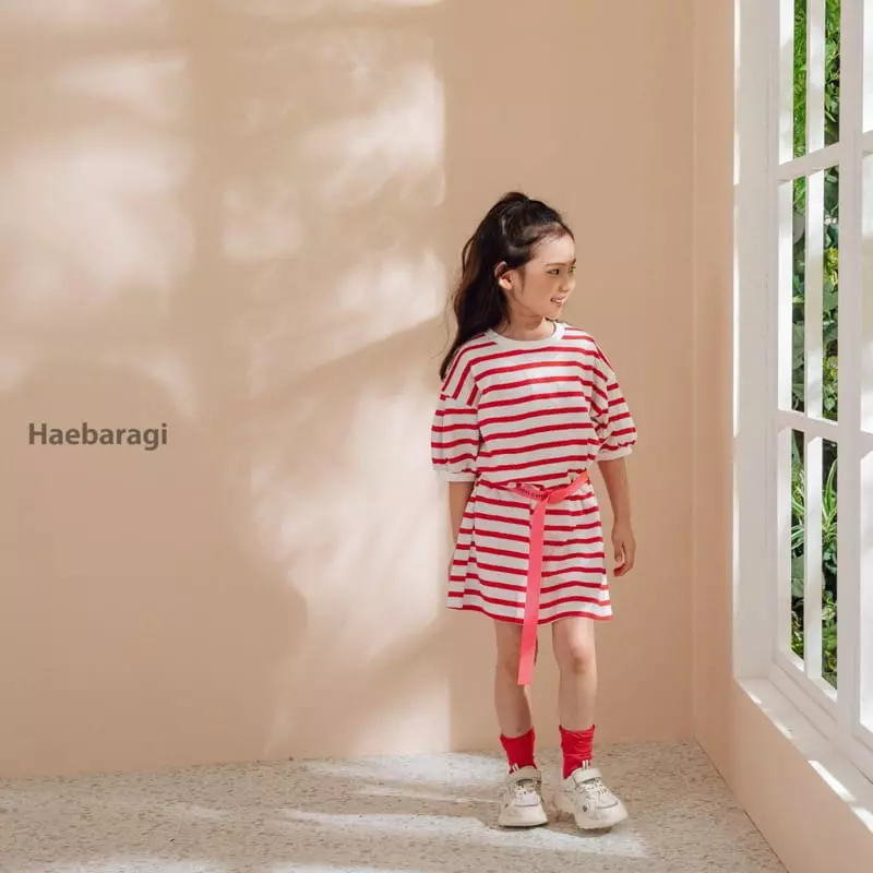 Haebaragi - Korean Children Fashion - #prettylittlegirls - Stripes Puff One-piece - 3