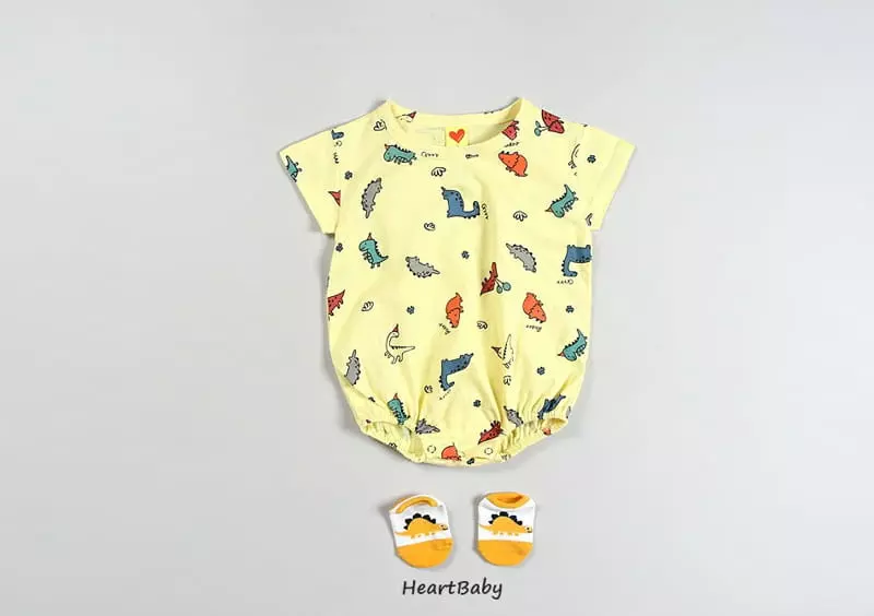 Heart Baby - Korean Baby Fashion - #babyboutiqueclothing - Dino Short Sleeves Bodysuit - 6