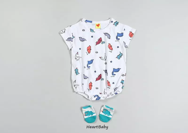 Heart Baby - Korean Baby Fashion - #babyfashion - Dino Short Sleeves Bodysuit - 8
