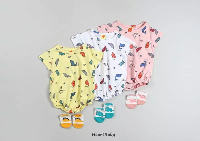 Heart Baby - Korean Baby Fashion - #babywear - Dino Short Sleeves Bodysuit