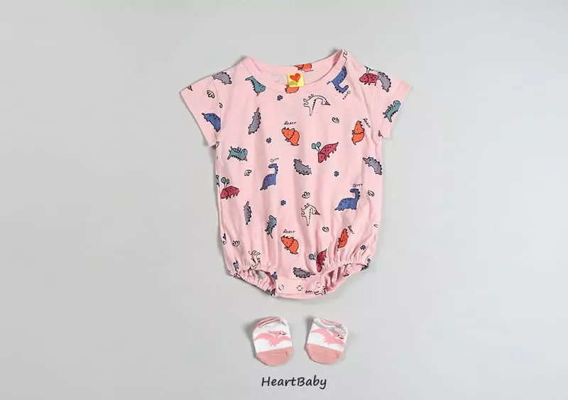 Heart Baby - Korean Baby Fashion - #onlinebabyshop - Dino Short Sleeves Bodysuit - 3