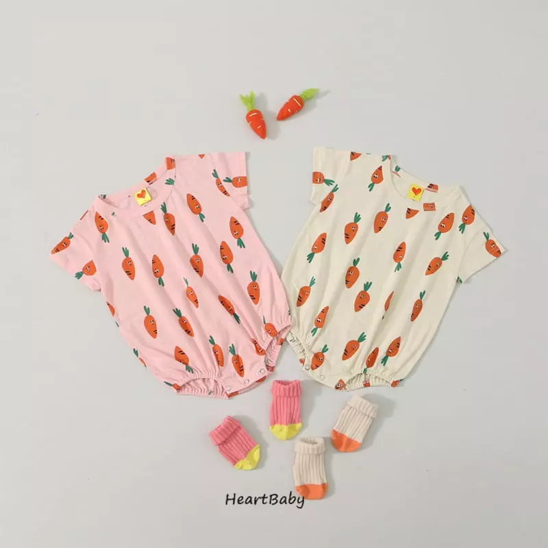 Heart Baby - Korean Baby Fashion - #smilingbaby - Carrot Short Sleeves Bodysuit - 3
