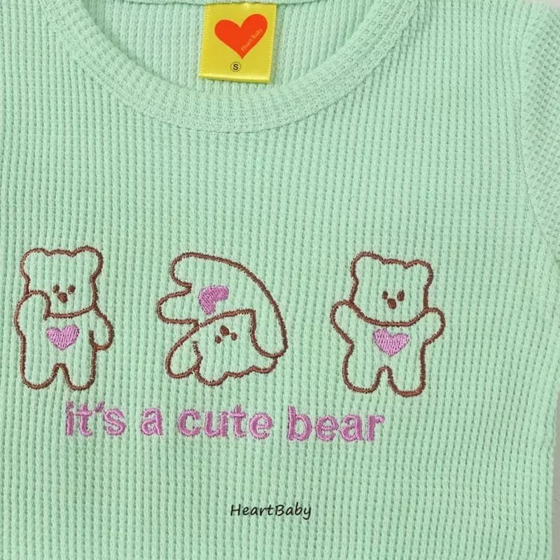 Heart Baby - Korean Children Fashion - #Kfashion4kids - Bear Waffle Short Sleeves Eeasywear - 8