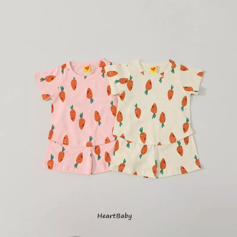 Heart Baby - Korean Children Fashion - #childofig - Carrot Short Sleeves Top Bottom Set - 2