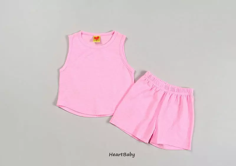 Heart Baby - Korean Children Fashion - #childofig - Macaroon Sleeveless Top Bottom Set - 5