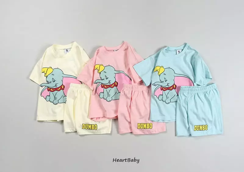 Heart Baby - Korean Children Fashion - #childofig - Dumbo Short Sleeves Top Bottom Set