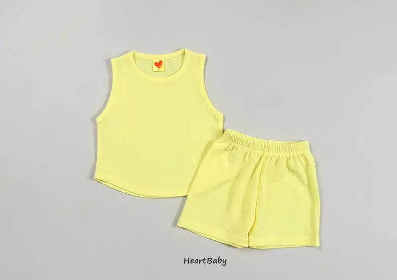 Heart Baby - Korean Children Fashion - #childrensboutique - Macaroon Sleeveless Top Bottom Set - 7
