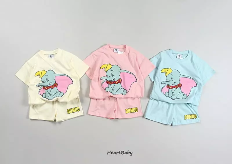 Heart Baby - Korean Children Fashion - #childrensboutique - Dumbo Short Sleeves Top Bottom Set - 2