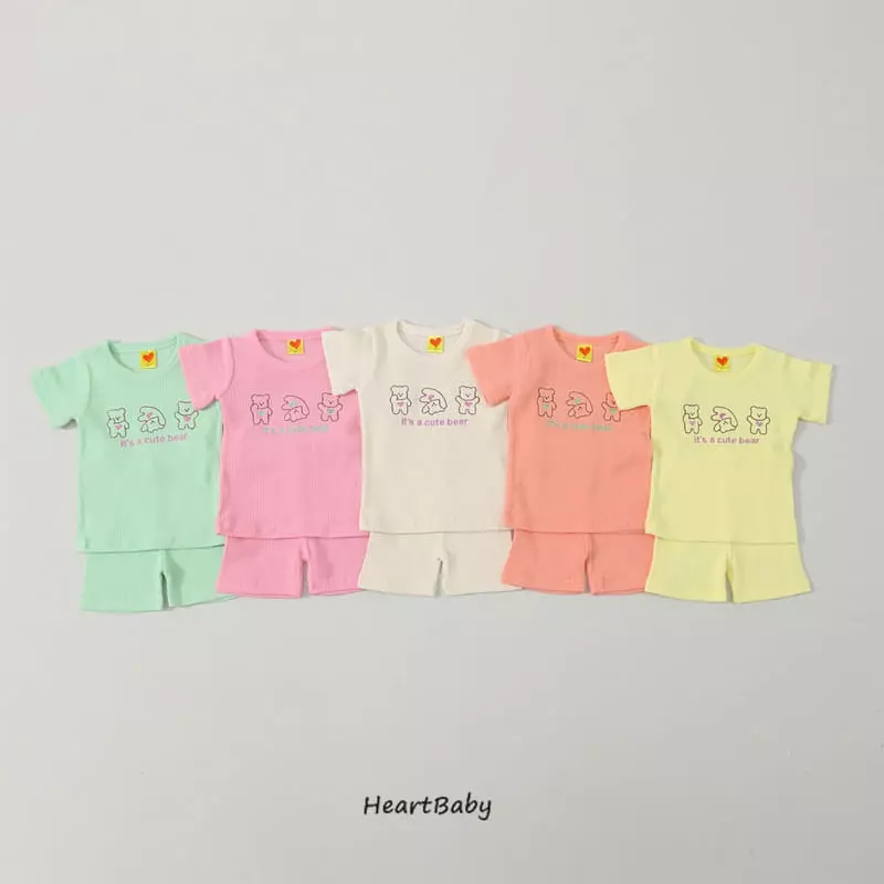 Heart Baby - Korean Children Fashion - #childrensboutique - Bear Waffle Short Sleeves Eeasywear