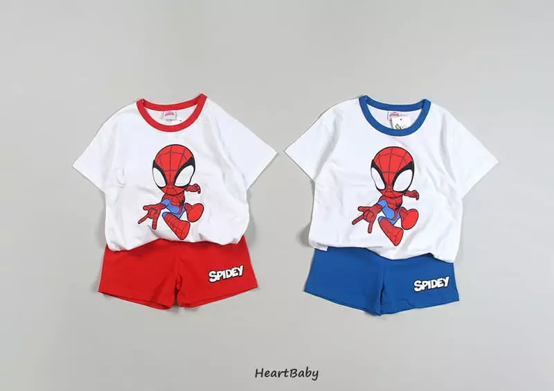 Heart Baby - Korean Children Fashion - #designkidswear - Spider Short Sleeves Top Bottom Set