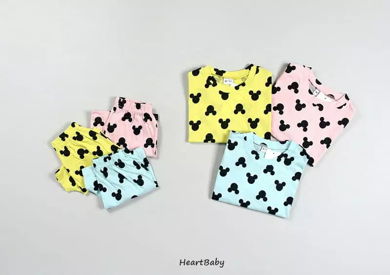 Heart Baby - Korean Children Fashion - #childrensboutique - Circle Mickey Top Bottom Set - 4
