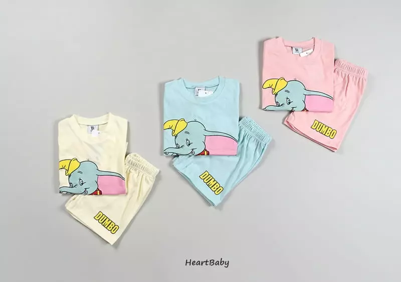 Heart Baby - Korean Children Fashion - #designkidswear - Dumbo Short Sleeves Top Bottom Set - 3