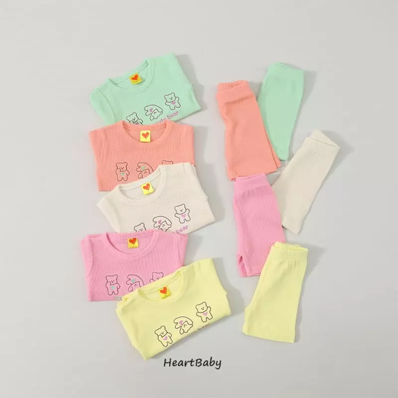 Heart Baby - Korean Children Fashion - #designkidswear - Bear Waffle Short Sleeves Eeasywear - 2