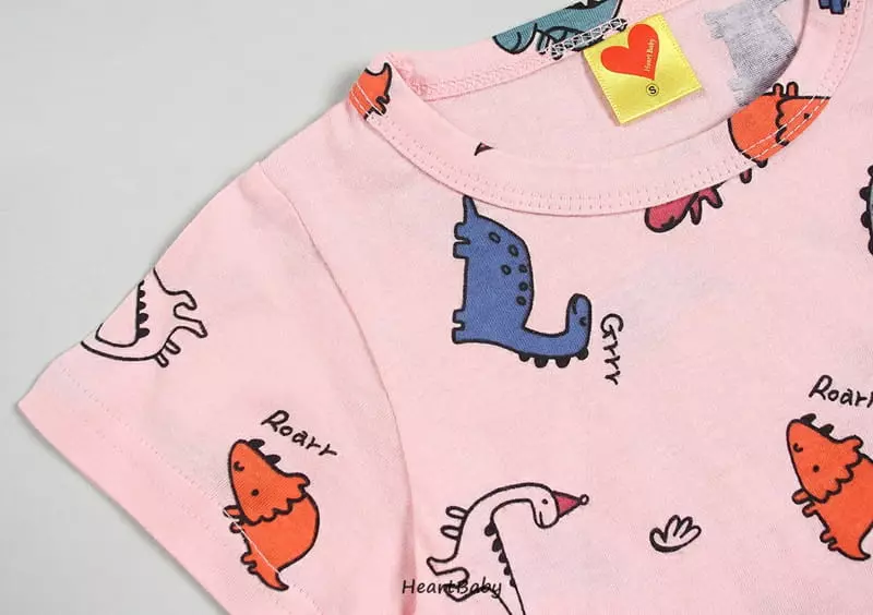 Heart Baby - Korean Children Fashion - #discoveringself - Dino Short Sleeves Top Bottom Set - 6
