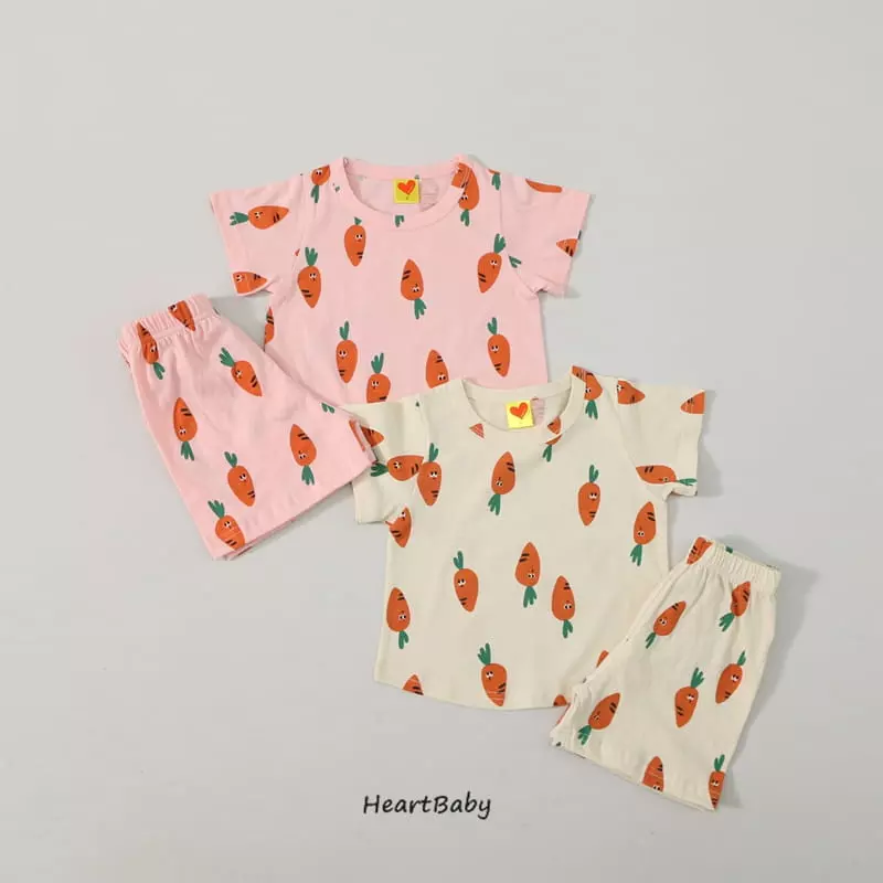 Heart Baby - Korean Children Fashion - #discoveringself - Carrot Short Sleeves Top Bottom Set - 5