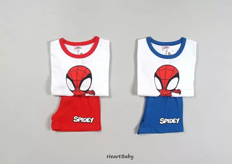 Heart Baby - Korean Children Fashion - #discoveringself - Spider Short Sleeves Top Bottom Set - 2