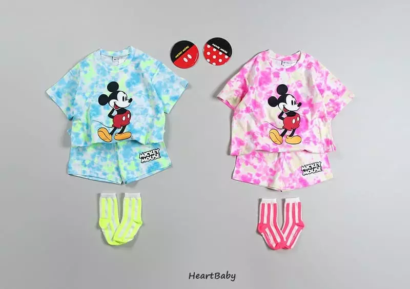 Heart Baby - Korean Children Fashion - #discoveringself - Water Print Short Sleeves Top Bottom Set